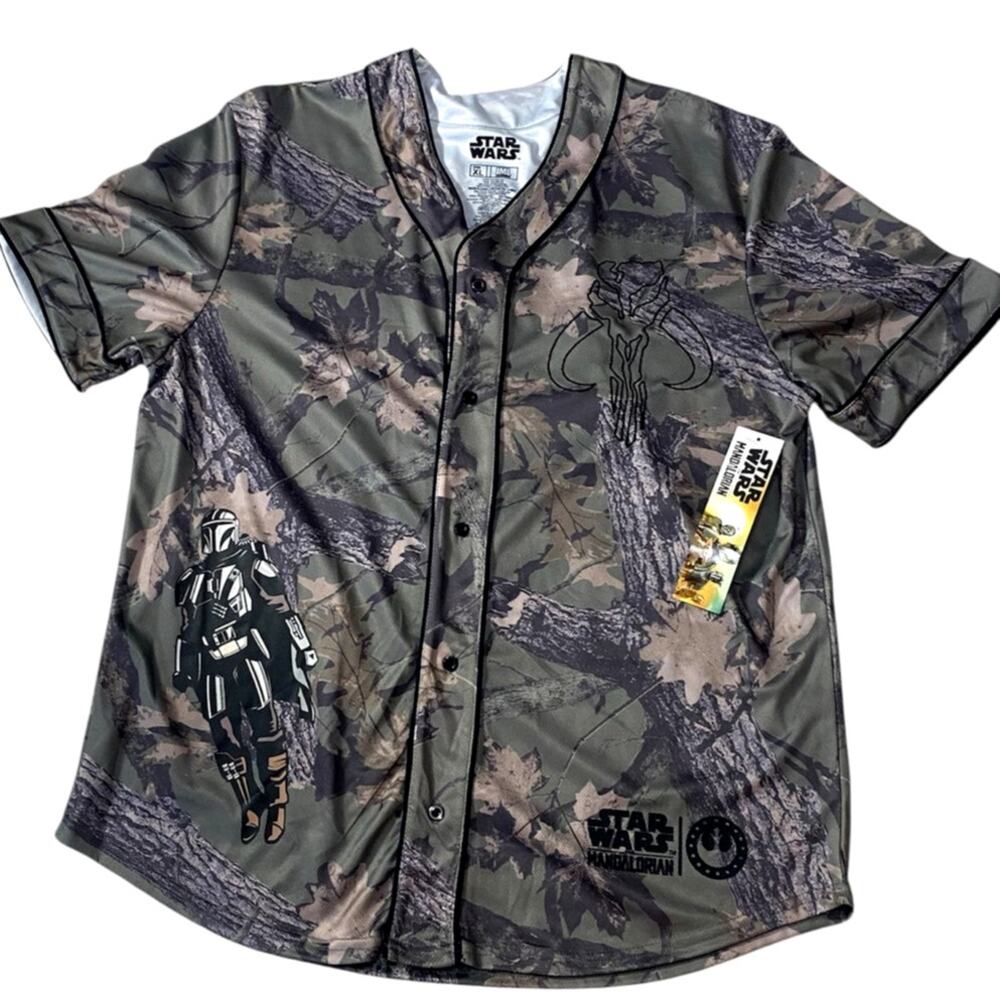 Star Wars The Mandalorian Camo Baseball Jersey Men's Size XL NWT Mando Skull